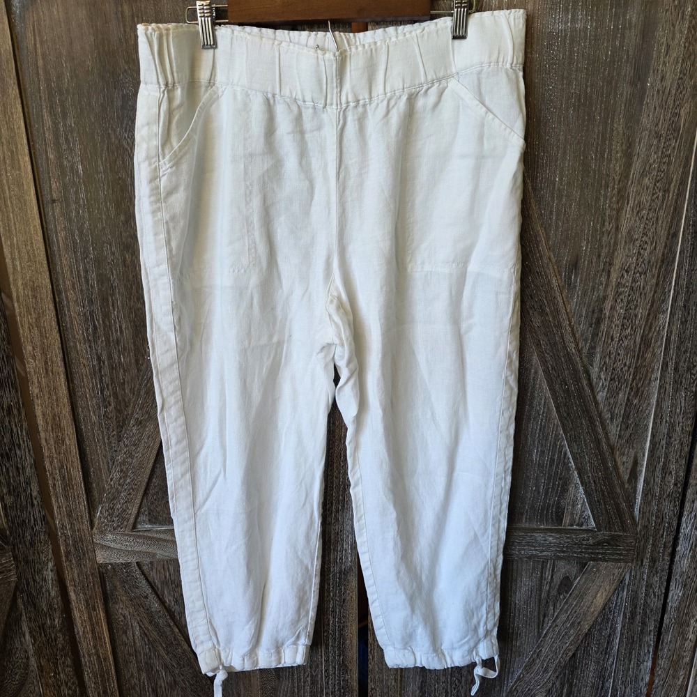 Pure Jill Pants Women's Size Large White 100% Linen Lightweight Cropped Pockets